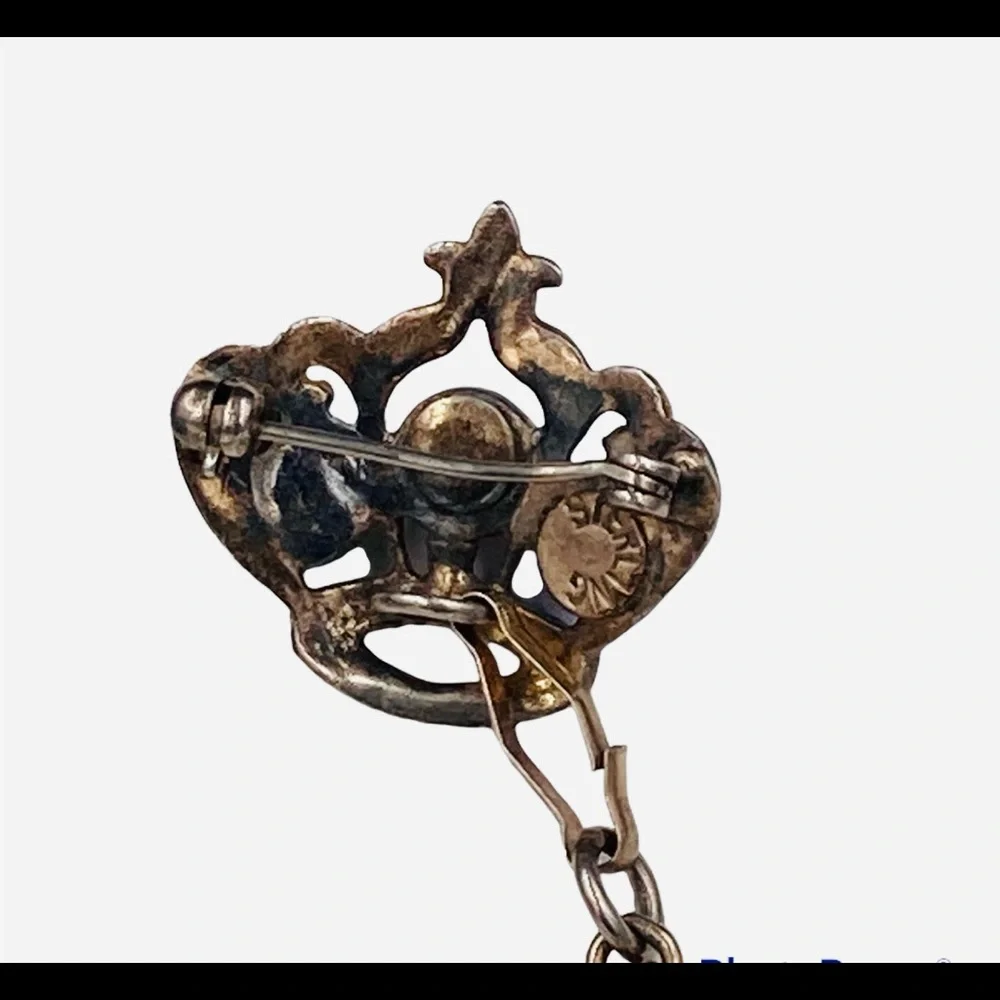 Sterling Silver 1940’s Double Crown Chatelaine Brooch